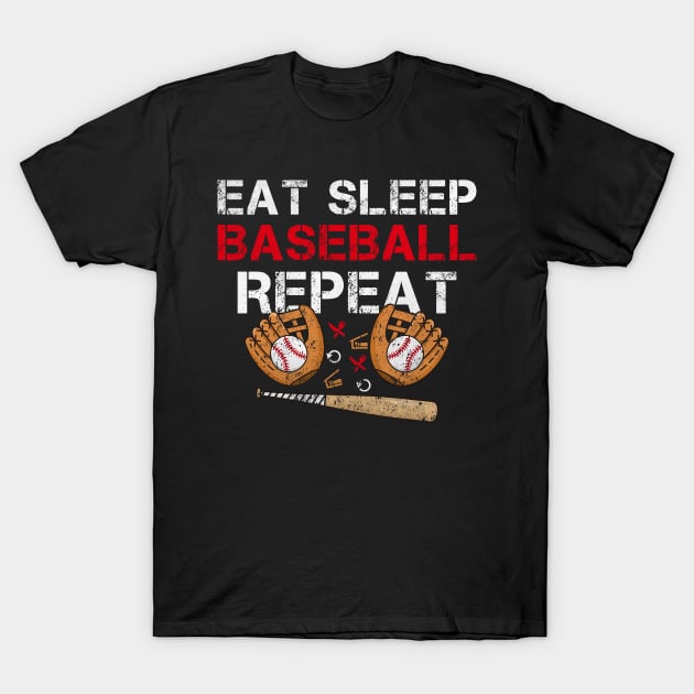 Eat Sleep Baseball Repeat Humor Baseball Players T-Shirt by MetalHoneyDesigns